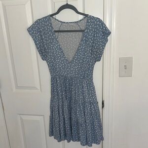 Urban Outfitters Blue Floral V-Neck Mini Dress